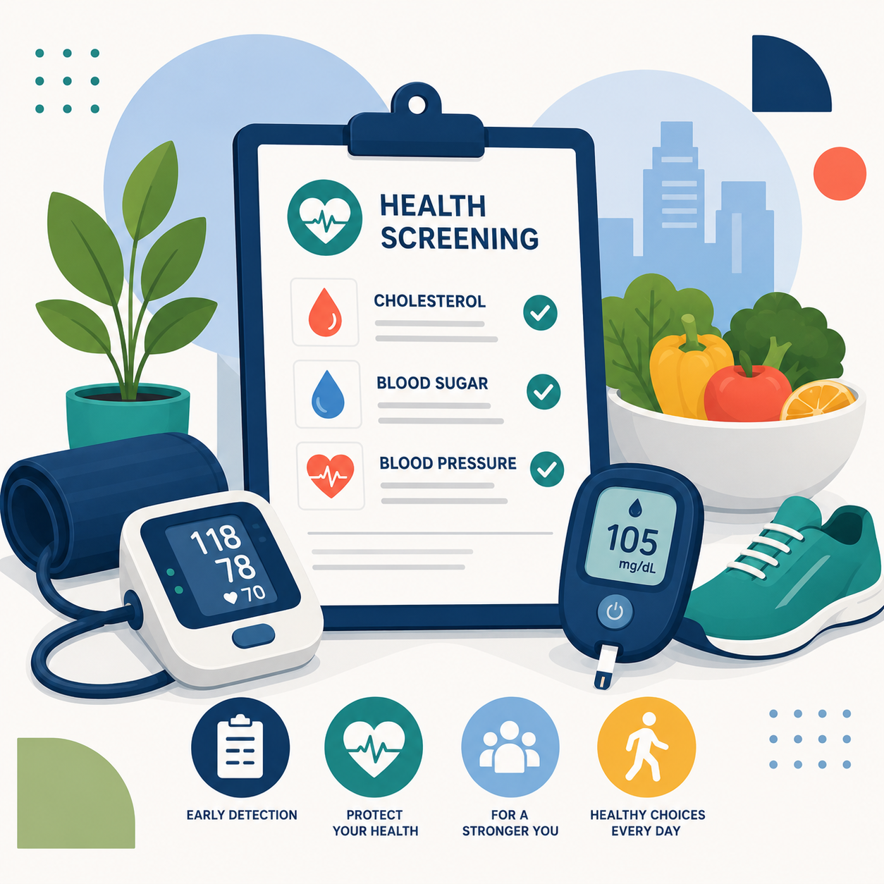 Cholesterol, Blood Sugar, and Blood Pressure Screenings